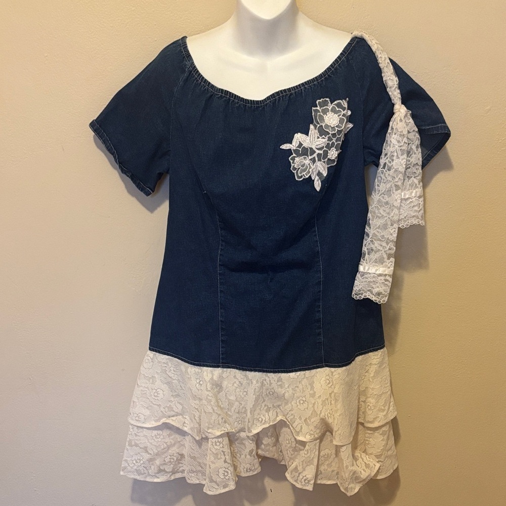 Metrostyle Blue and White Lace Mini Dress